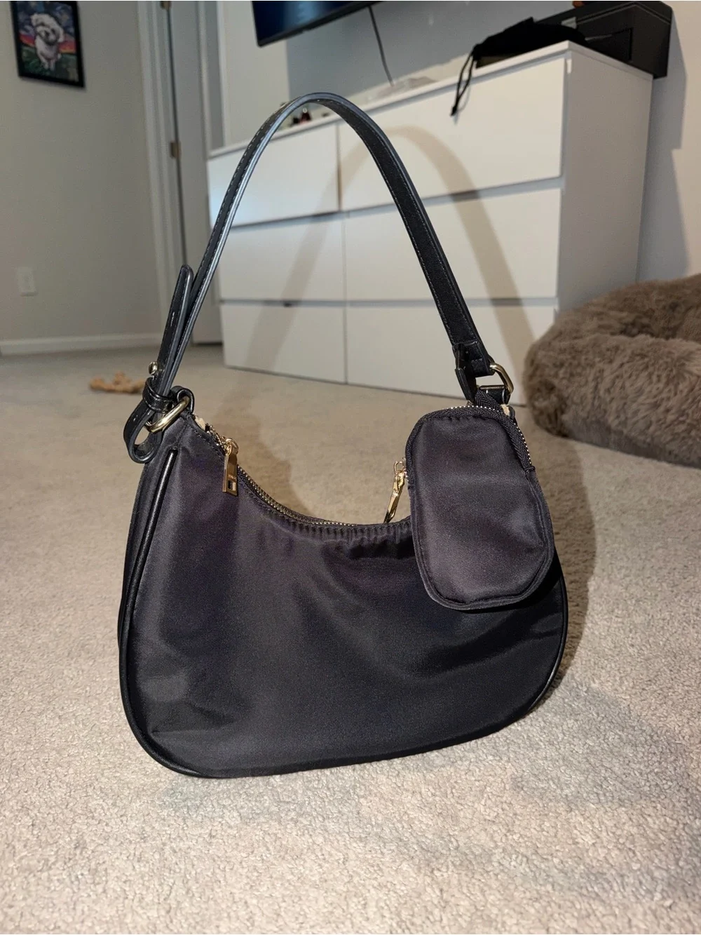 Classic Black Shoulder Bag with Coin Pouch